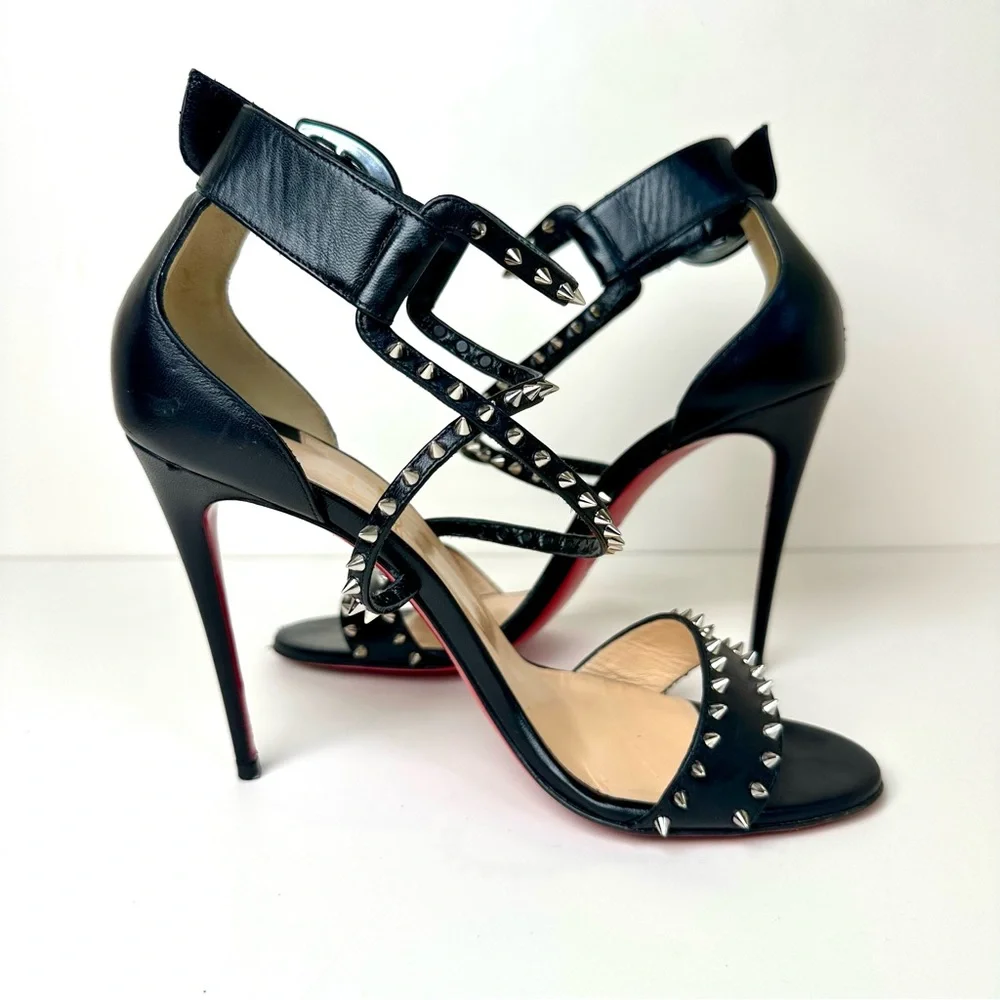 ✨ Christian Louboutin “So Me” Studded Strappy Sandals | Size 39 Black | Red Sole - Picture 5 of 12
